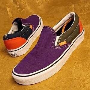 VANS Slip-On Canvas Multicolor Purple, Orange,Black Size Women's 9.0 Men's 7.5